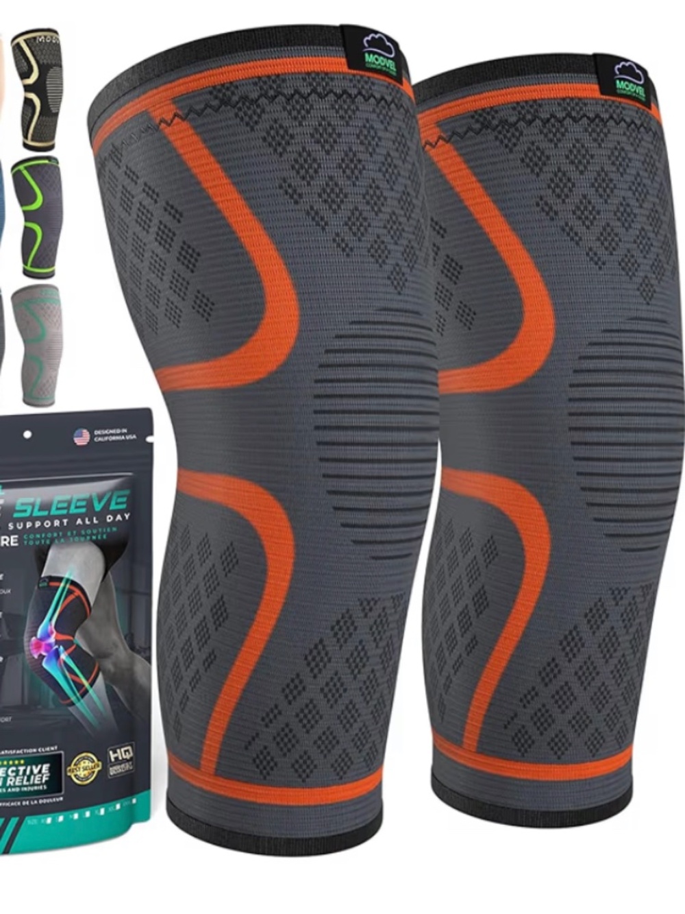 Modvel Knee Compression Sleeves - Pair - Size XXXL - Orange/Black